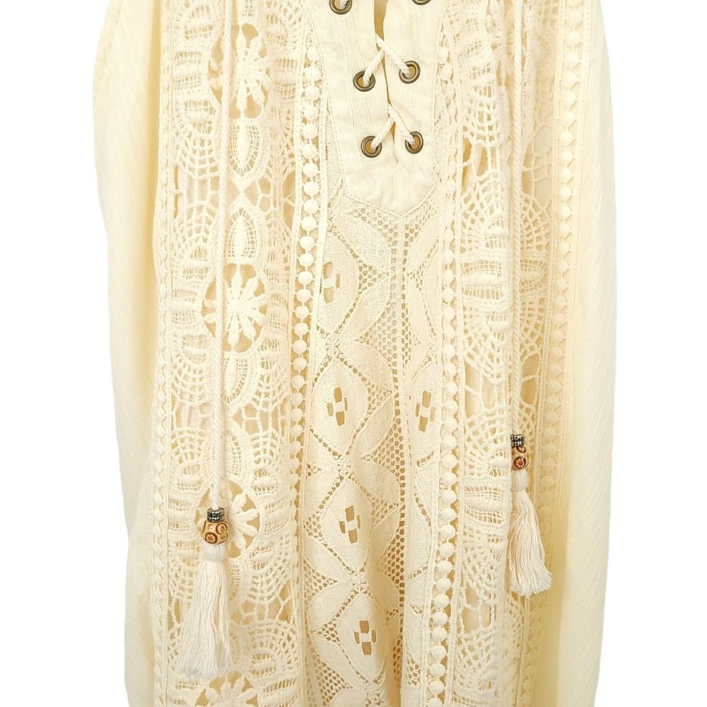 Altard State Lace MIni Dress Womens Size S Lined Sleeveless Fringe Boho Cream - Picture 4 of 14